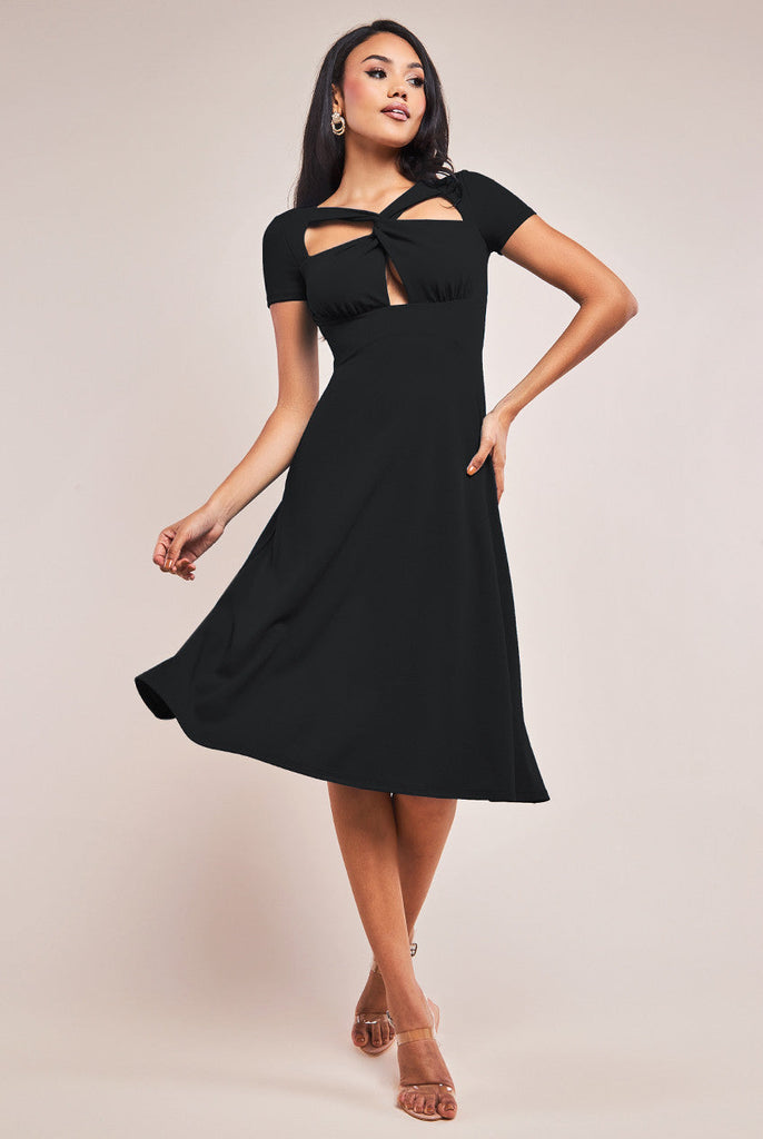 Scuba Crepe Twist Cutout Midi Dress Goddiva