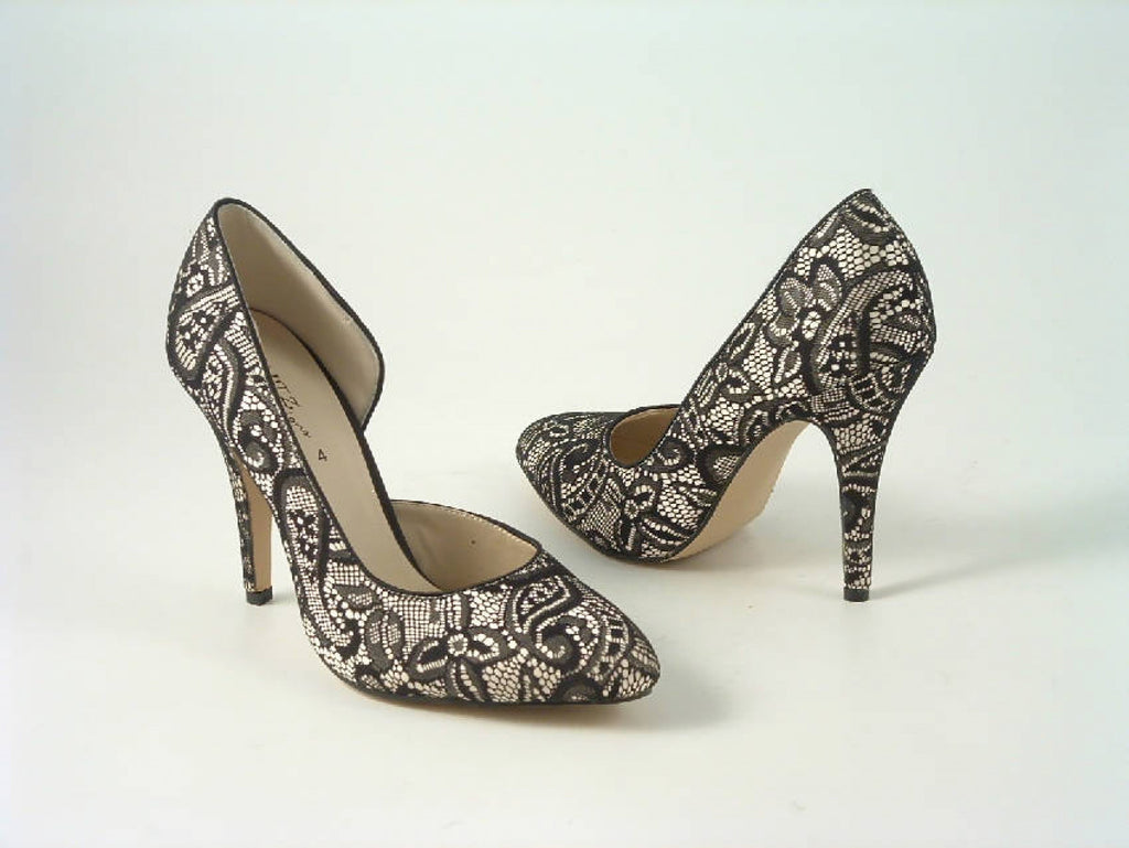 Glitz Shoes Lace Satin Open Waist High Heel Court Shoe Glitz Shoes