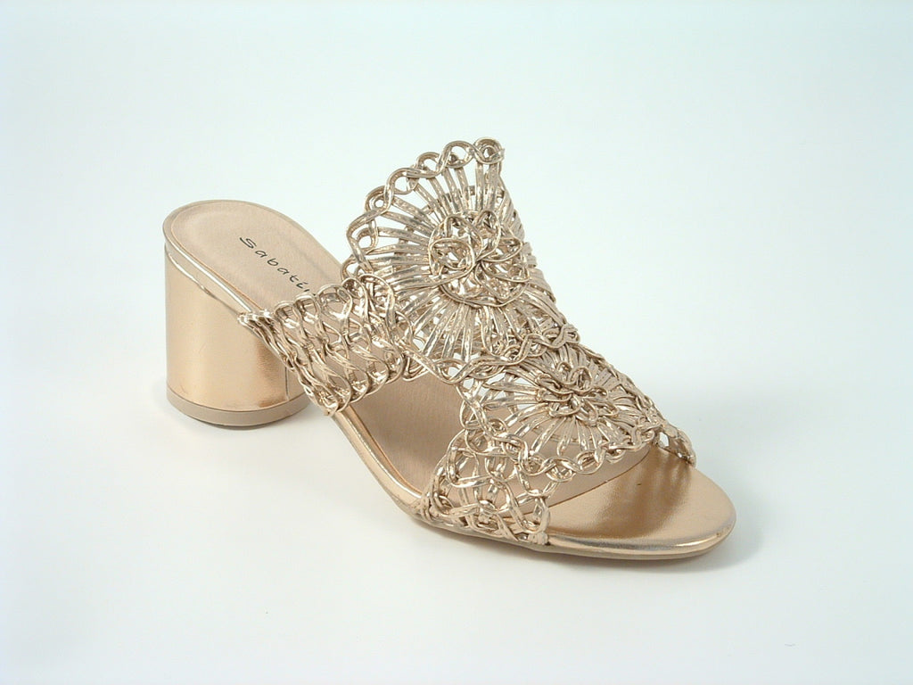 Glitz Shoes Sabatine Interweave Mesh Peep Toe Mid Heel Sandal Glitz Shoes