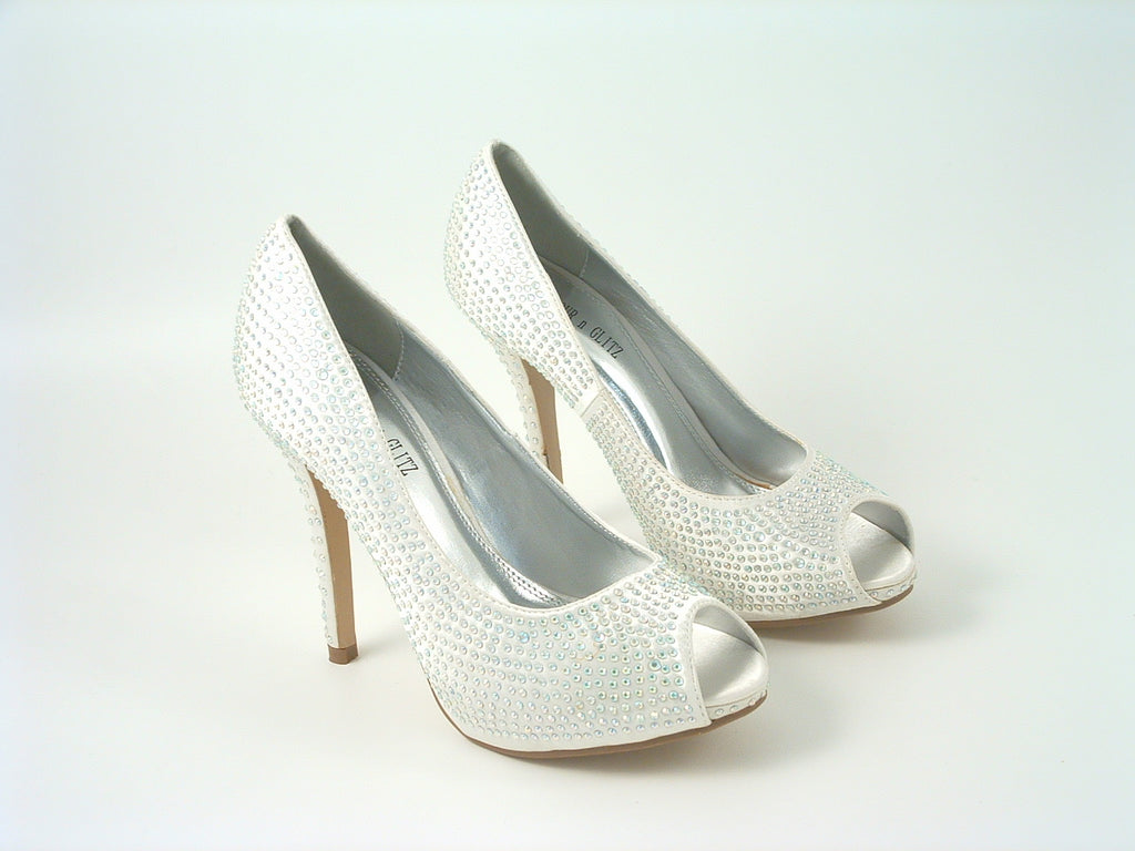 Diamante Peep Toe Court Shoe Glitz Shoes