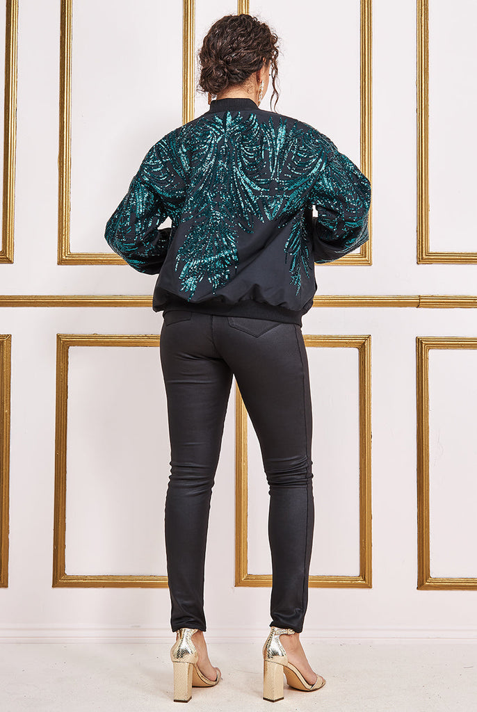 Goddiva Sequin Embroidered Bomber Jacket Goddiva