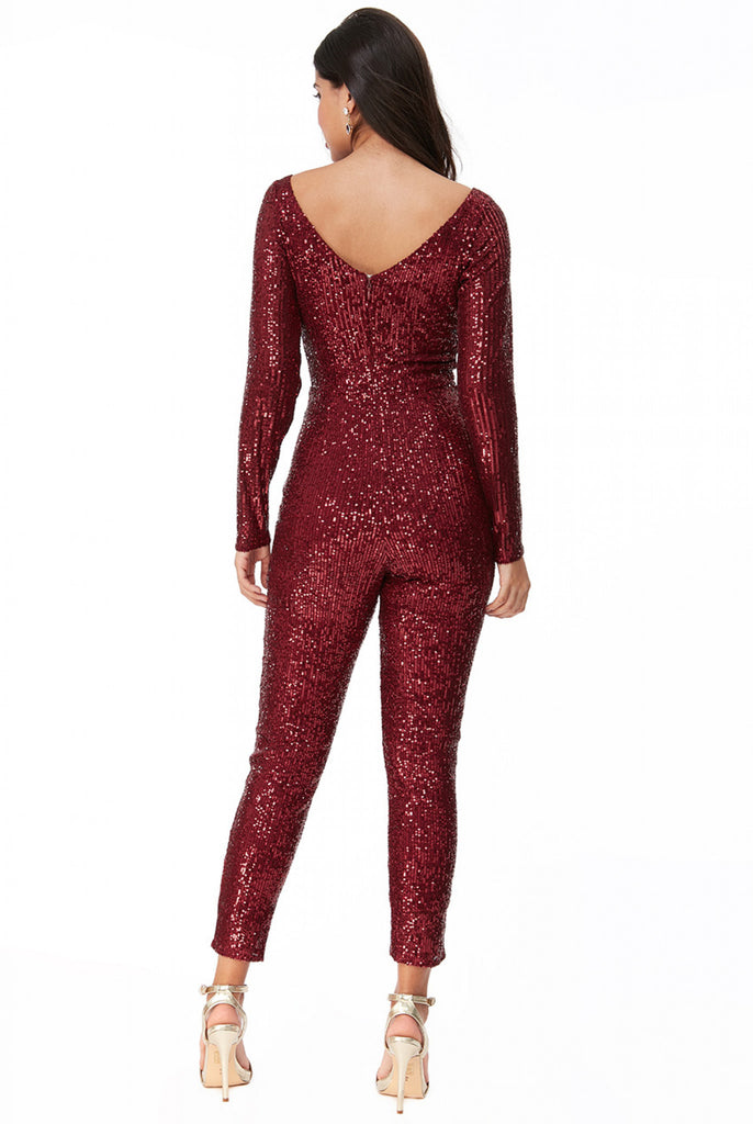 Goddiva Stripe Sequin Jumpsuit Goddiva