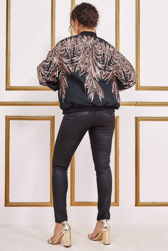 Goddiva Sequin Embroidered Bomber Jacket Goddiva