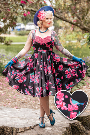 1950's Vintage Jive Dress In Black Floral Dolly and Dotty