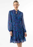 Angeleye Tie Neck Chiffon Mini Dress In Blue Paisley Print
