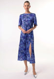Angeleye Angel Sleeves Midi Dress With Side Slit In Blue