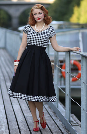 1950's Off Shoulder Checkered Swing Dress Dolly and Dotty