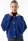Angeleye Cable Knit Crew Button Cardigan In Navy