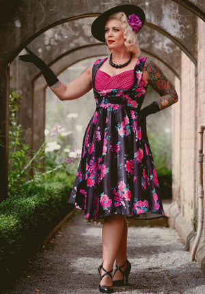 1950's Vintage Jive Dress In Black Floral Dolly and Dotty