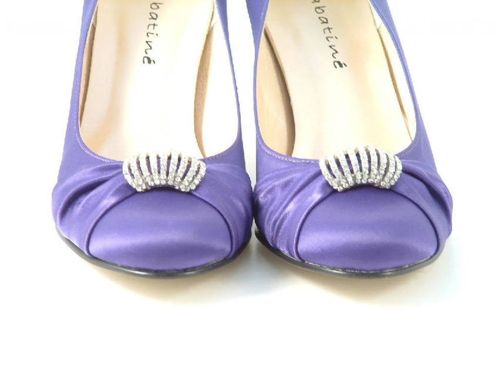 Glitz Shoes Diamante Purple Satin Mid Heel Court Shoe Glitz Shoes