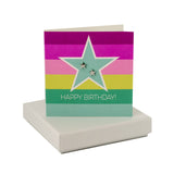 Coral And Mint Happy Birthday Stripe Star Card - Star Studs