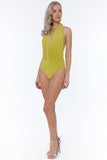 Goddiva Deep Plunge Halter Neck Swimsuit With High Leg