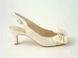 Glitz Shoes Diamante Ivory Satin Low Heel Peep Toe Shoe
