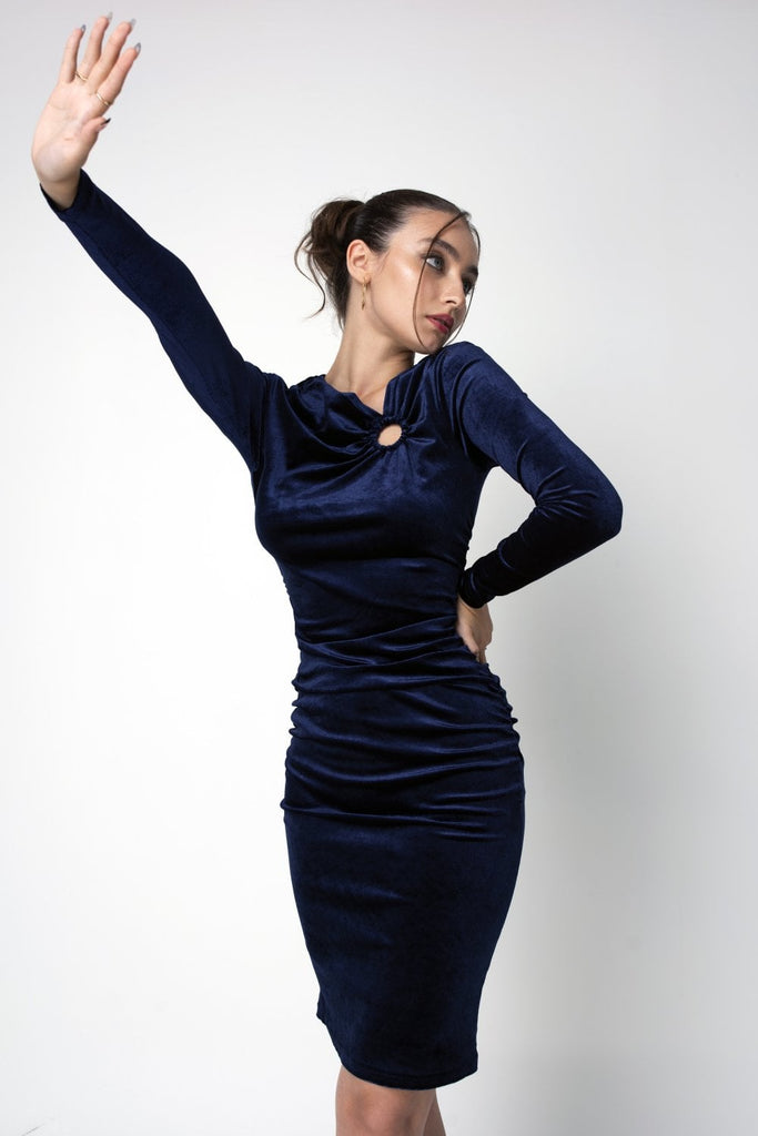 Navy Ruched Ring Detail Bodycon Dress Double Second