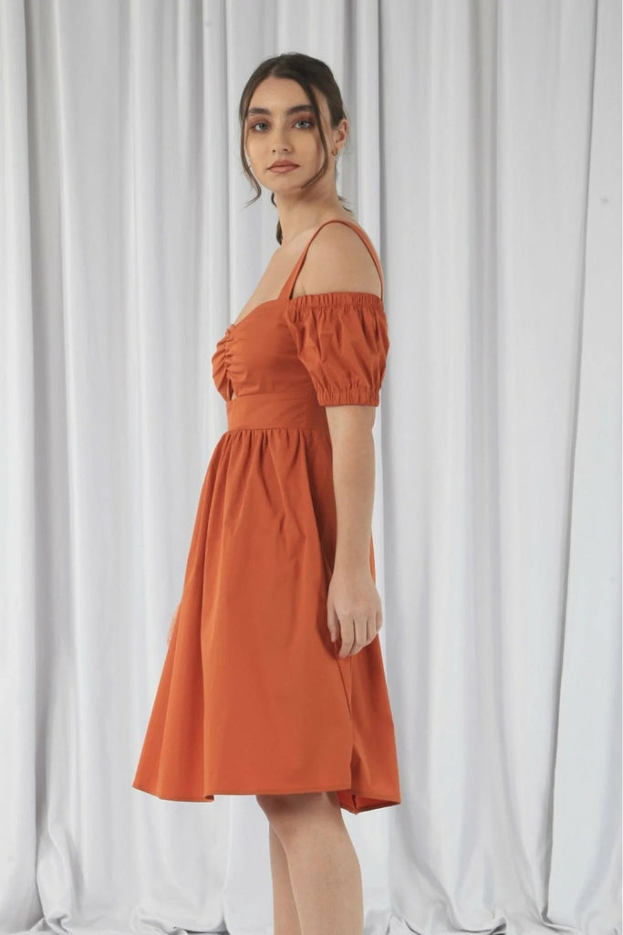 Orange Bardot Ruched Dress Double Second