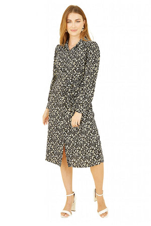 Black Leopard Print Shirt Dress Yumi