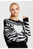 Liquorish Heart Jumper In Black And White Zebra Pattern