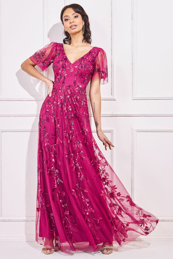 City Goddess Flared Sleeve Embroidered Maxi Dress Tradegala City Goddess Flared Sleeve Embroidered Maxi Dress Tradegala