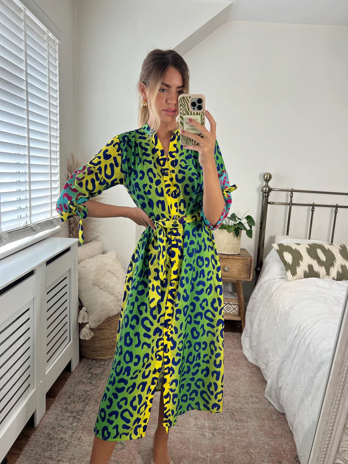 Midi leopard print shirt dress sales