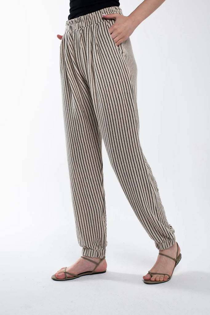 Striped Linen Pants with Elastic Legs Bee and Alpaca