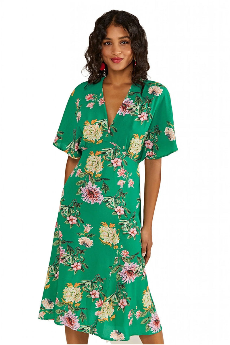 Green Floral Kimono Midi Dress Yumi