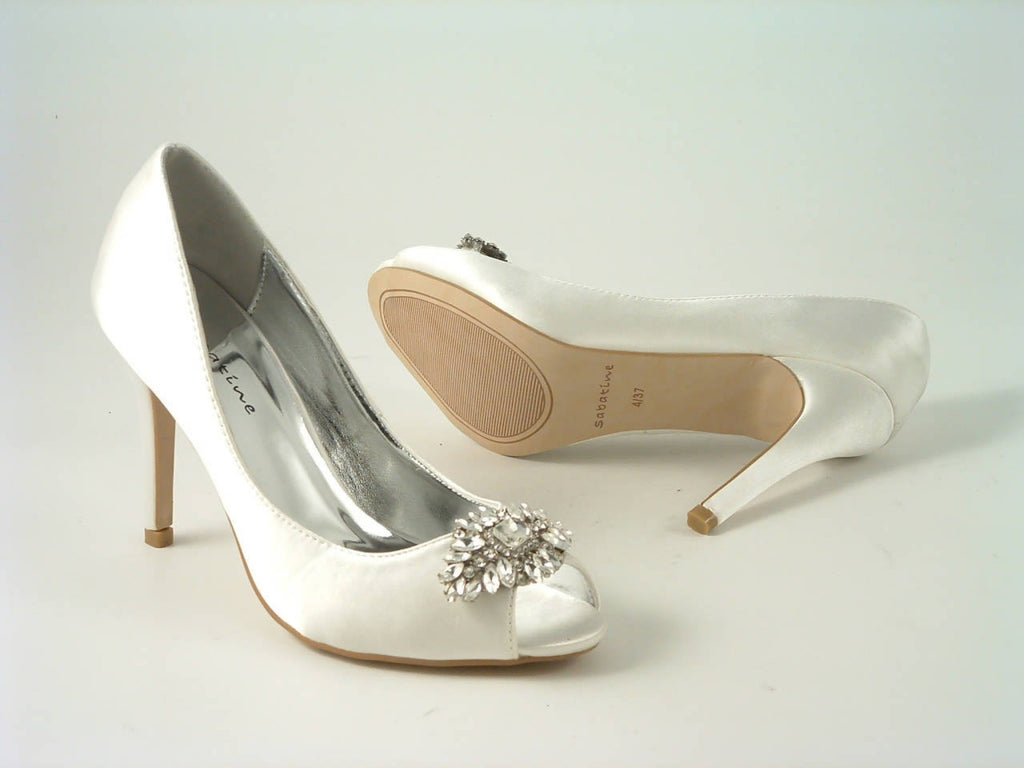Glitz Shoes Diamante Satin Heel Peep Toe Court Shoe Sabatiné F240 Glitz Shoes