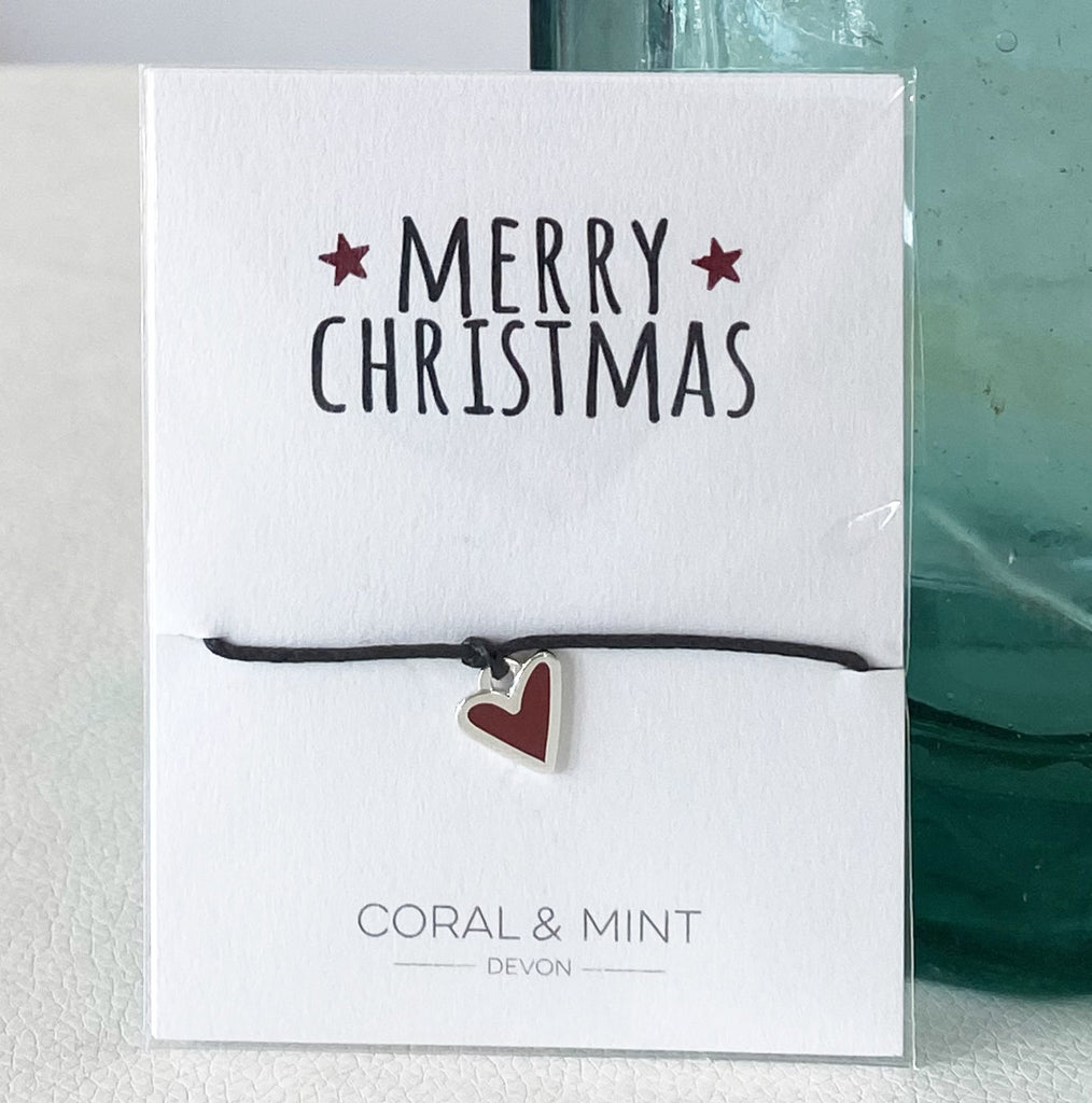 Merry Christmas- Red heart charm Coral and Mint