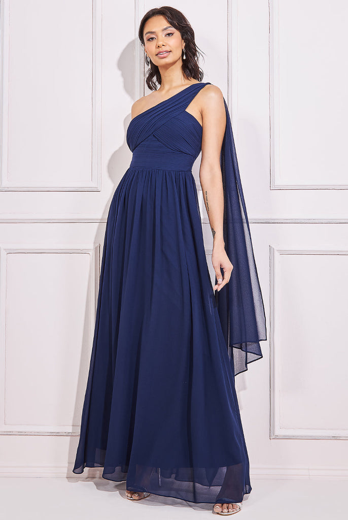 Goddiva One Shoulder Pleated Chiffon Scarf Maxi Dress Tradegala Goddiva One Shoulder Pleated Chiffon Scarf Maxi Dress Tradegala