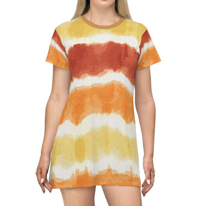 Tie Dye Stripe Print T-Shirt Dress Bynelo