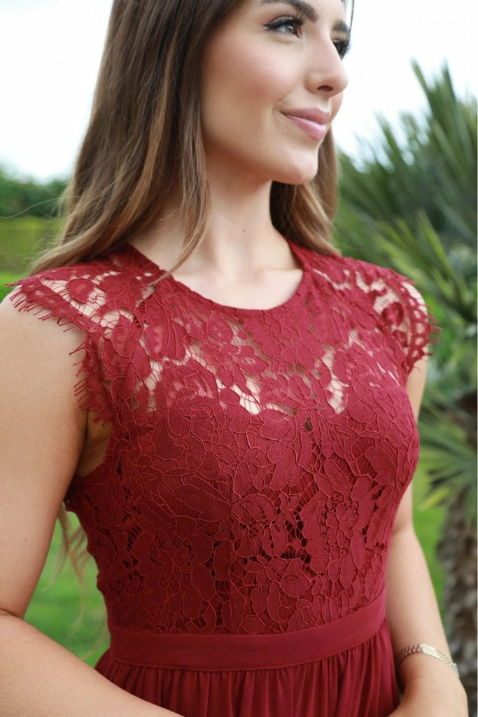 Red Scallop Edge Sleeveless Lace Dress Double Second