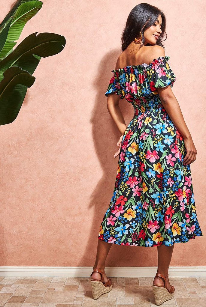 Off the shoulder floral midi dress outlet