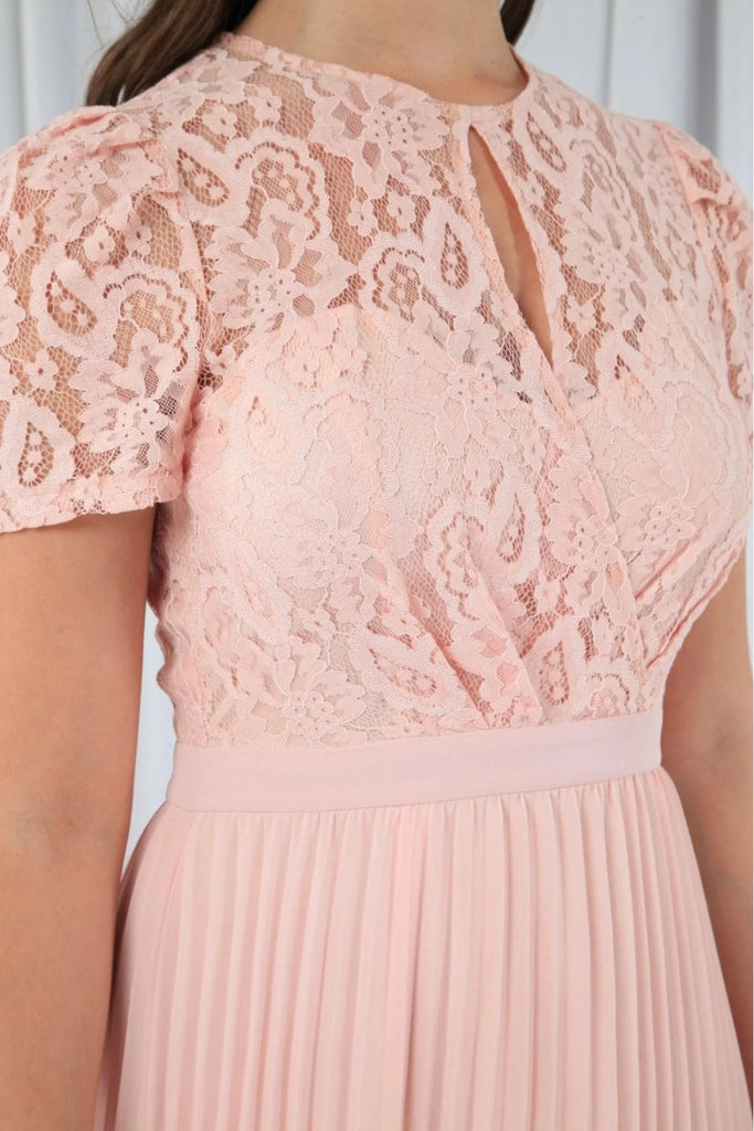Pink Pleated Sleeve Lace Dress Double Second