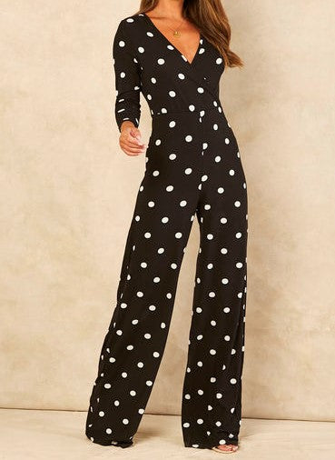 TALL WRAP FRONT JUMPSUIT POLKA DOT Signage