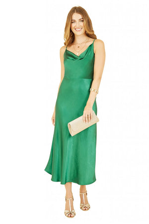 Green Satin Cowl Neck Slip Dress Yumi