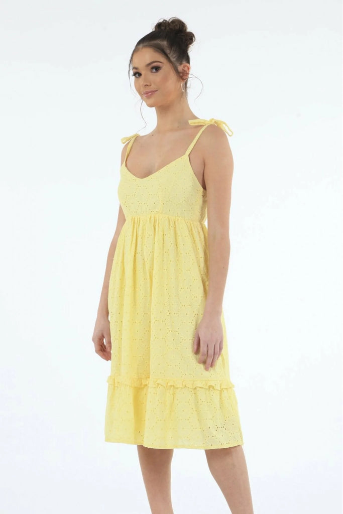 Yellow Tie Strap Broiderie Dress Double Second