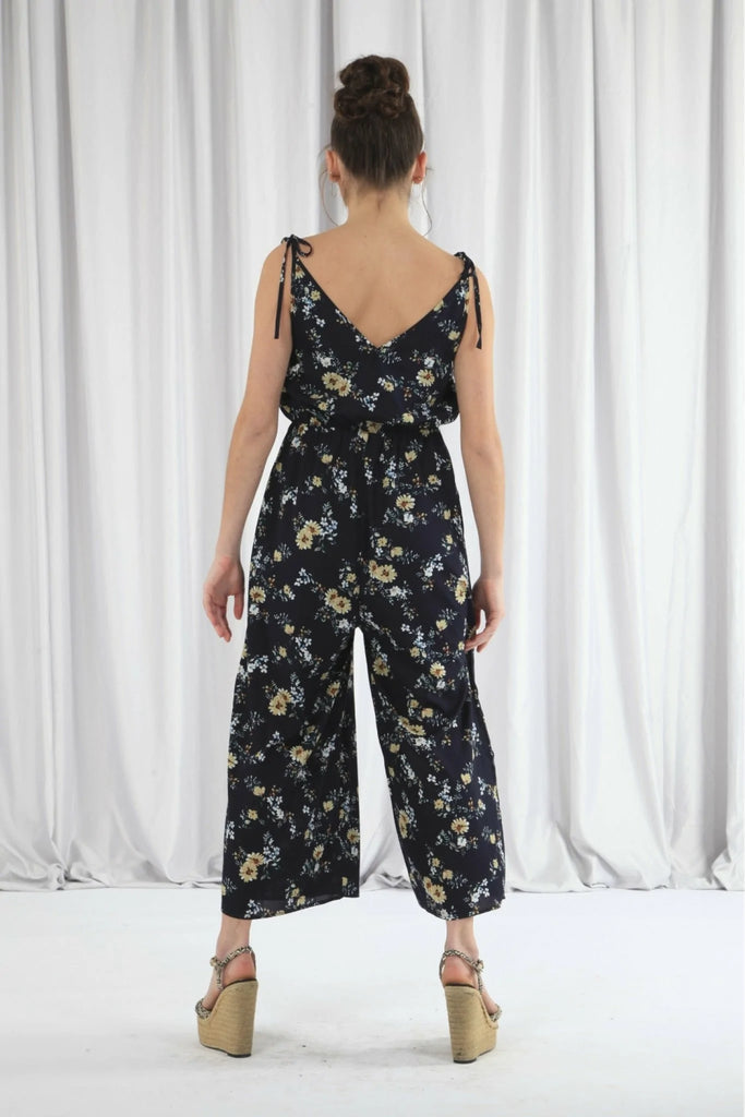 Navy Wide Leg Jumpsuit With Frill Front Double Second