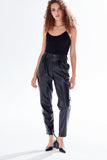 Liquorish Tapered Leather Look Trousers With Pleated Detail