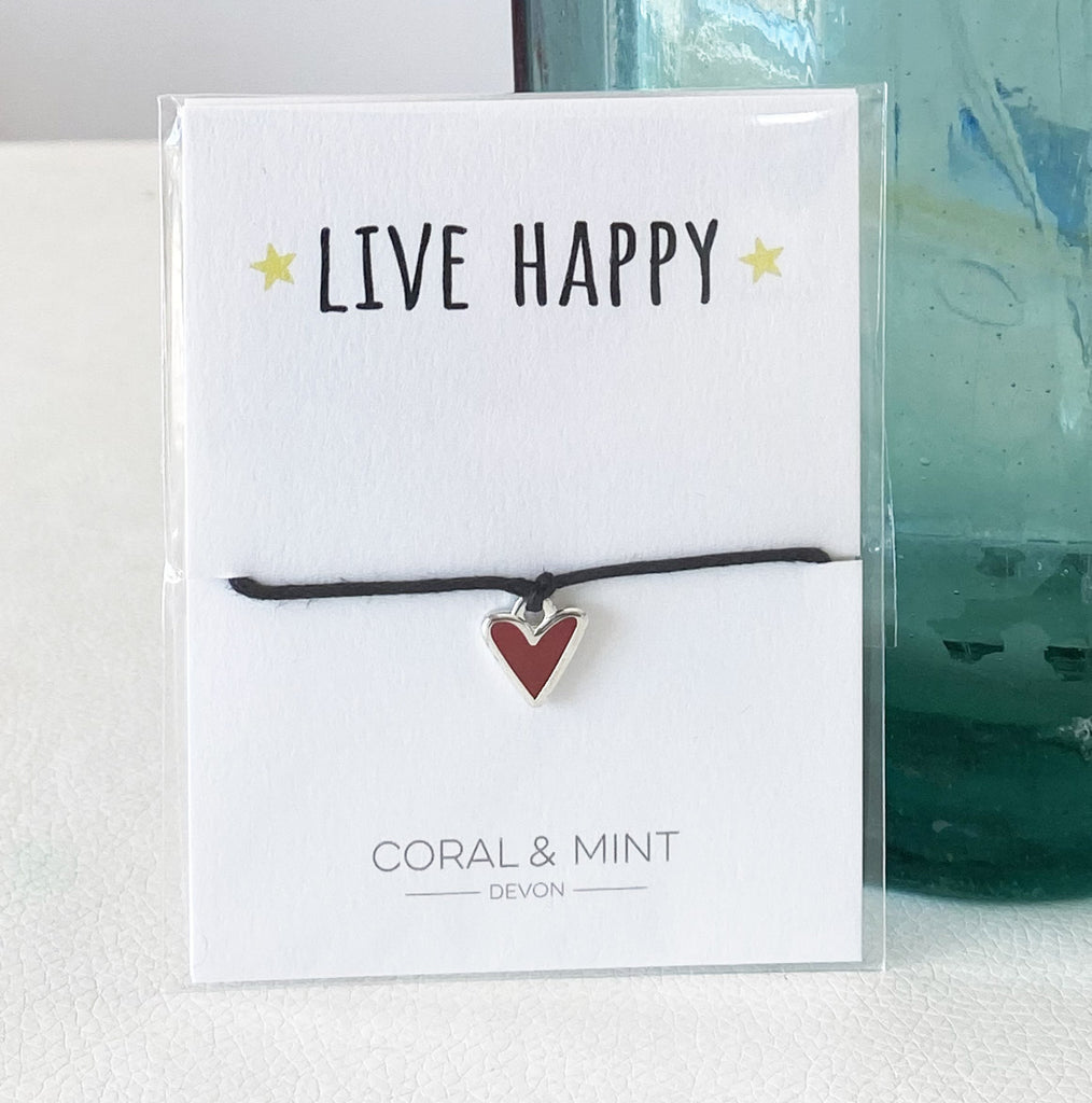 Live Happy - Red heart charm Coral and Mint
