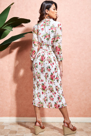 Shirred Floral Shirt Dress City Goddess