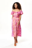 Liquorish Belted Midi Dress With Off Shoulder Sleeves Pink