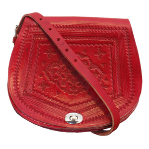 Embossed Leather Saddle Bag - Red Berber Leather