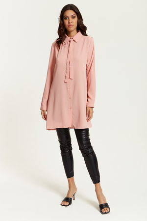 Oversized Tie Detailed Shirt Tunic Hoxton Gal