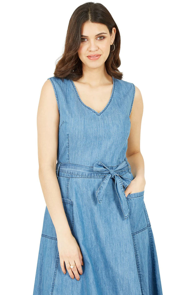 yumi denim dress Stretch Denim Utility Shirt Dress in Blue | Yumi