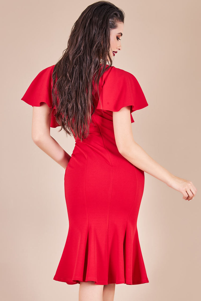 Flared Sleeve Front Wrap Midi Dress Goddiva