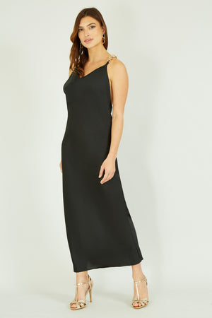 Black Satin Cowl Neck Maxi Dress Mela London