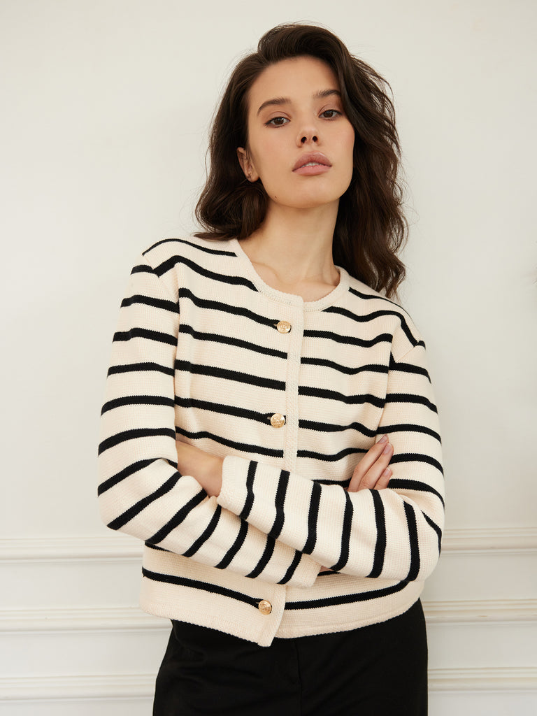 Knitted Striped Jacket In Black KK CLOTHING