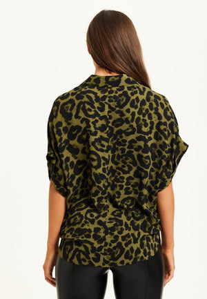 Khaki Animal Print Shirt with Short Sleeves Liquorish