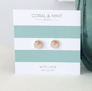Art Deco Coaral Enamel Earrings  Coral and Mint