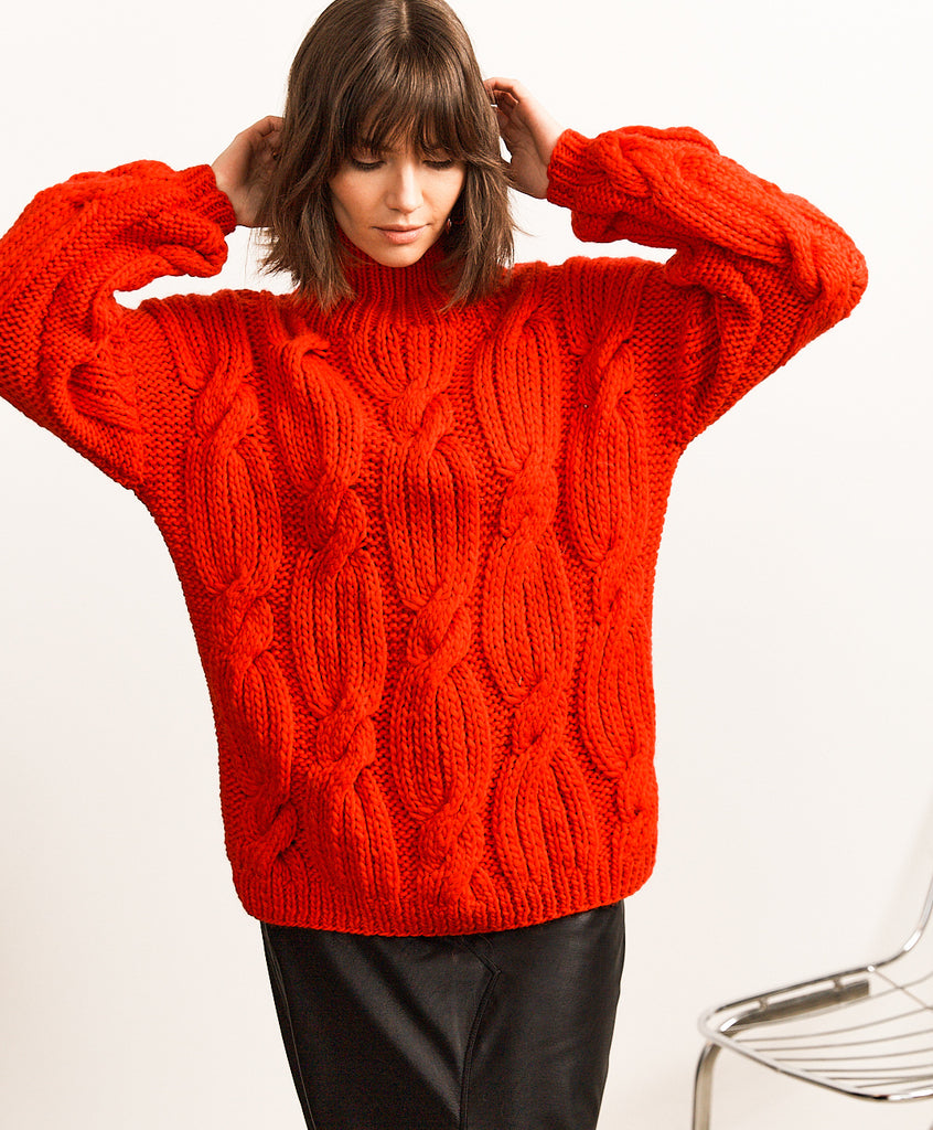 Handmade Bright Red Wool Sweater KK CLOTHING