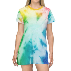 Tie Dye Rainbow Print T-Shirt Dress Bynelo